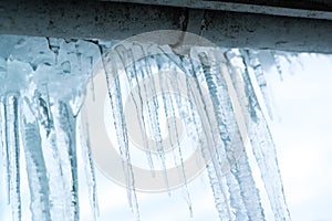 Icicles hanging down from the gutter