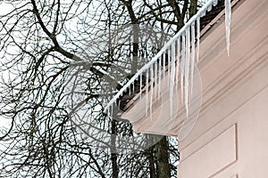 Icicles hanging down from the house eaves