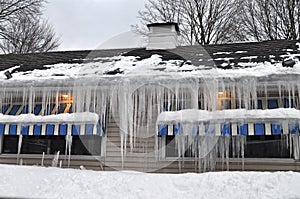 Icicles on house in winter
