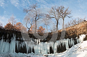 Icicles of partly frozen Minnehaha waterfall