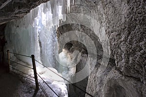 Icicles at Partnachklamm in Garmisch-Partenkirchen, Bavaria, Germany, wintertime