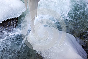 Icicles at Partnachklamm in Garmisch-Partenkirchen, Bavaria, Germany, wintertime