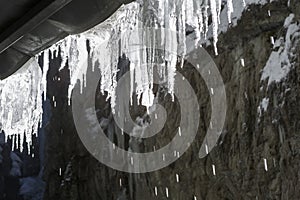 Icicles at Partnachklamm in Garmisch-Partenkirchen, Bavaria, Germany, wintertime