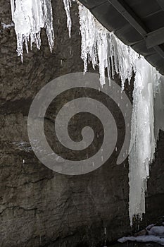 Icicles at Partnachklamm in Garmisch-Partenkirchen, Bavaria, Germany, wintertime