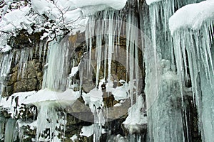 Icicles on rock face