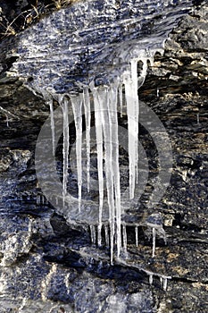 Icicles on rock