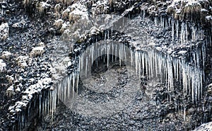 Icicles on rock