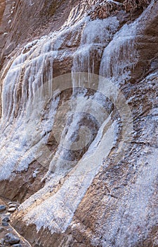 Icicles on Rock in Zion National Park in Winter