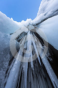 Icicles in the rocky caves