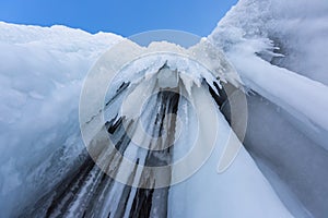 Icicles in the rocky caves