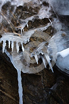 Icicles in the rocky caves