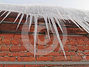 Icicles. Roof. Ice.