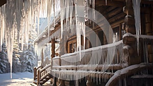 Icicles on a roof, winter scene