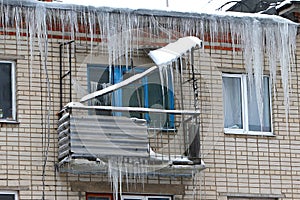 The icicles on rooftop in Russia