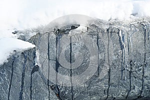 Icicles and snowy rocks