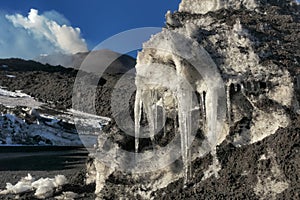 Icicles And Summit Crater In Etna Park, Sicily