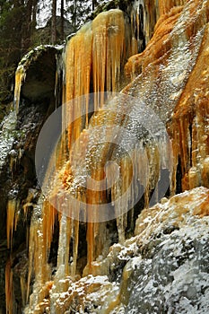 Icicles in Teplice rocks in Czech republic