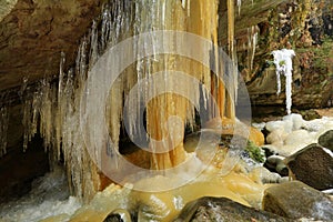 Icicles in Teplice rocks in Czech republic