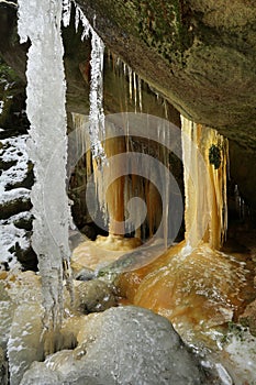 Icicles in Teplice rocks in Czech republic