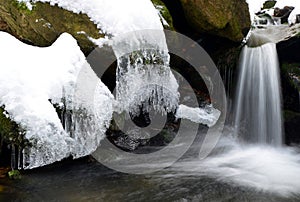 Icicles on the winter creek.