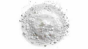 An icing, caster, confectioners, or powdered sugar pile isolated on a white background