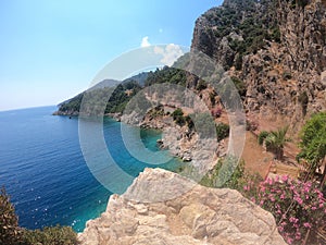 Icmeler Bay, aegean and Mediterranean sea. Turkish resort of Marmaris. summer vacation or weekend on sea coast