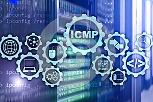 ICMP. Internet Control Message Protocol. Network concept. Server room on background