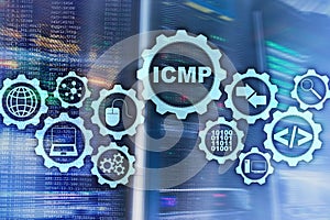 ICMP. Internet Control Message Protocol. Network concept. Server room on background