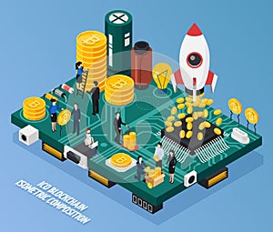 ICO Blockchain Isometric Composition