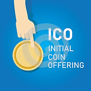 ICO Blockchain technology, Initial coin offering. Vector illustration of first release in trading market value.