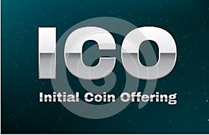 ICO initial coin offering on abstract background with blockchain peer to peer network. Global cryptocurrency blockchain banner