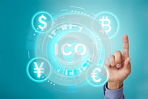 ICO - Initial Coin Offering. Cryptocurrency, FINTECH, Financial market and trading. Investment. Business concept.