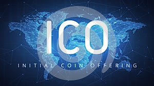 ICO initial coin offering on futuristic hud banner