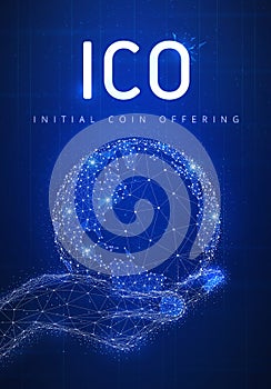 ICO initial coin offering futuristic hud banner with globe in a