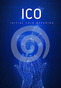 ICO initial coin offering hud banner with hands and butterfly