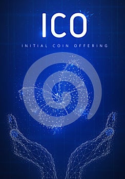 ICO initial coin offering hud banner with hands and butterfly