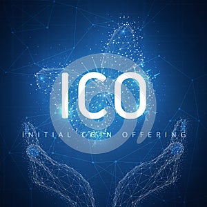 ICO initial coin offering hud banner with hands and butterfly