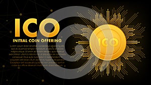 ICO, initial coin offering. ICO Token production process. Vector stock illustration