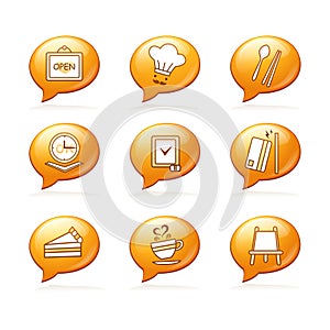 Cooking ware icon set button orange