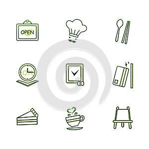 Cooking ware icon set green