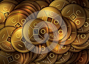 ICO token background. ICO - Initial Coin Offering. Golden ICO token. Lucky feng shui coin.