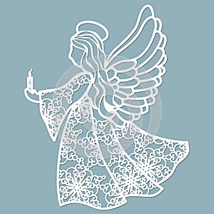 The icon, an angel template, holds fire in its hands. Template for laser cutting and plotter