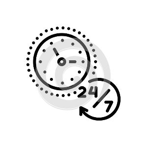 Black line icon for Anytime, clock and hours