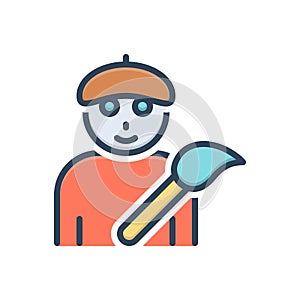 Color illustration icon for Artist, painter and paintbrush photo