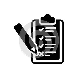 Black solid icon for Assessed, check and clipboard
