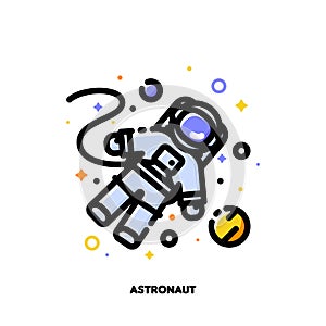 Icon of astronaut for outer space or cosmos exploring concepts. Flat filled outline style. Pixel perfect 64x64
