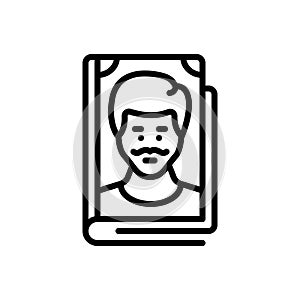 Black line icon for Biography, autobiography and diary photo