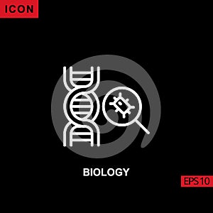 Icon biology dna with magnifying glass bacteria vector on black background