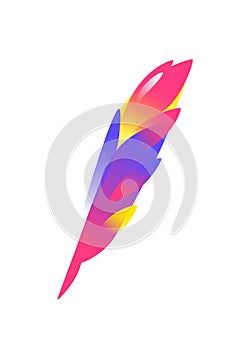 Icon of the bird's feather. Flat gradient illustration. Vector illustration. Bright fairy-tale logo of the pen. Company logo,