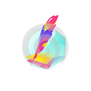 Icon of the bird's feather. Flat gradient illustration. Vector illustration. Bright fairy-tale logo of the pen. Company logo,